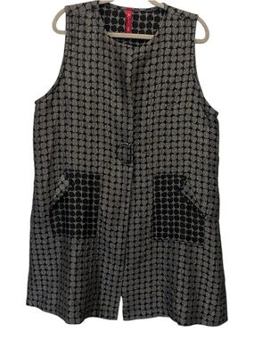 IC By Connie K Textured Sleeveless Jacket Size XL Longliene Gray Black Art Wear